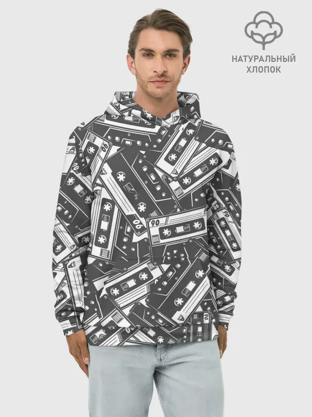 Худи мужской базовый хлопок с принтом «Retro — retro pattern»