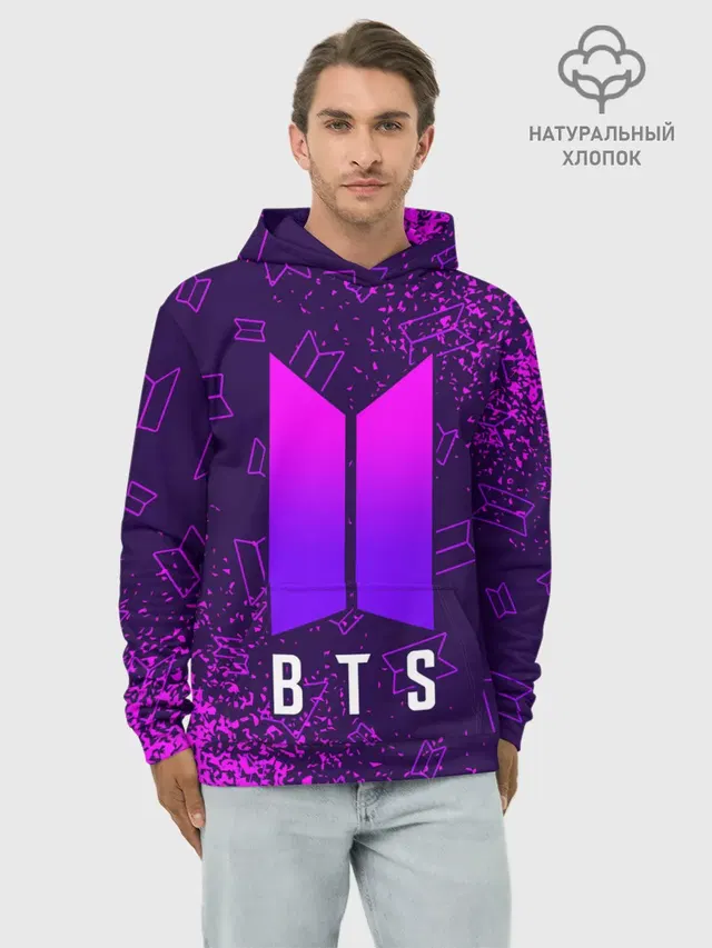 Худи мужской базовый хлопок с принтом «BTS»