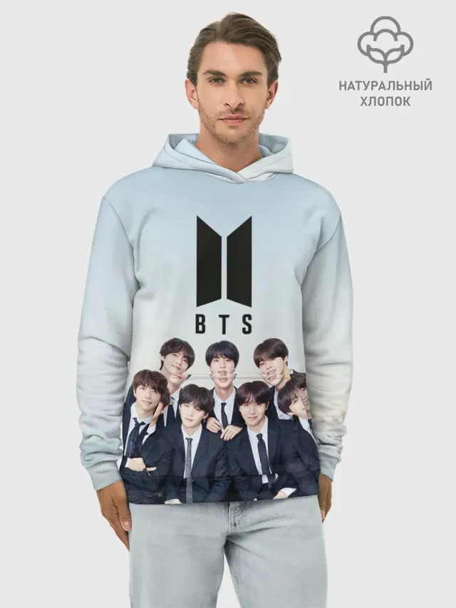 Худи мужской базовый хлопок с принтом «BTS»
