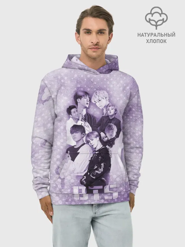 Худи мужской базовый хлопок с принтом «BTS»