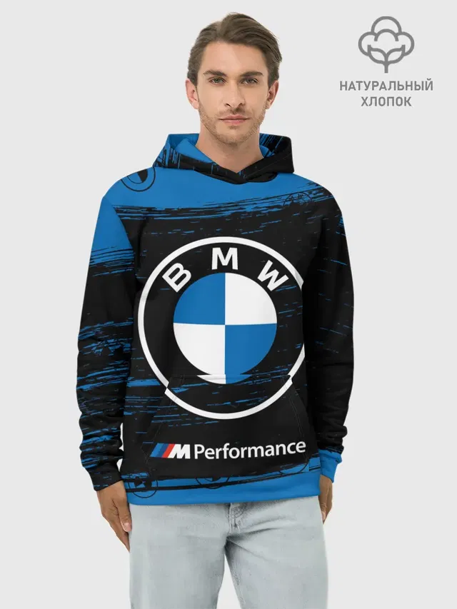 Худи мужской базовый хлопок с принтом «BMW»