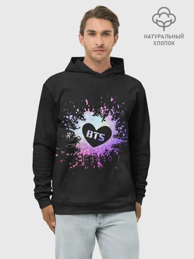 Худи мужской базовый хлопок с принтом «BTS»