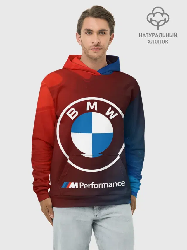 Худи мужской базовый хлопок с принтом «BMW»