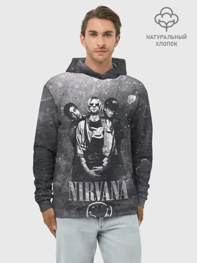 Худи мужской базовый хлопок с принтом «Nirvana»