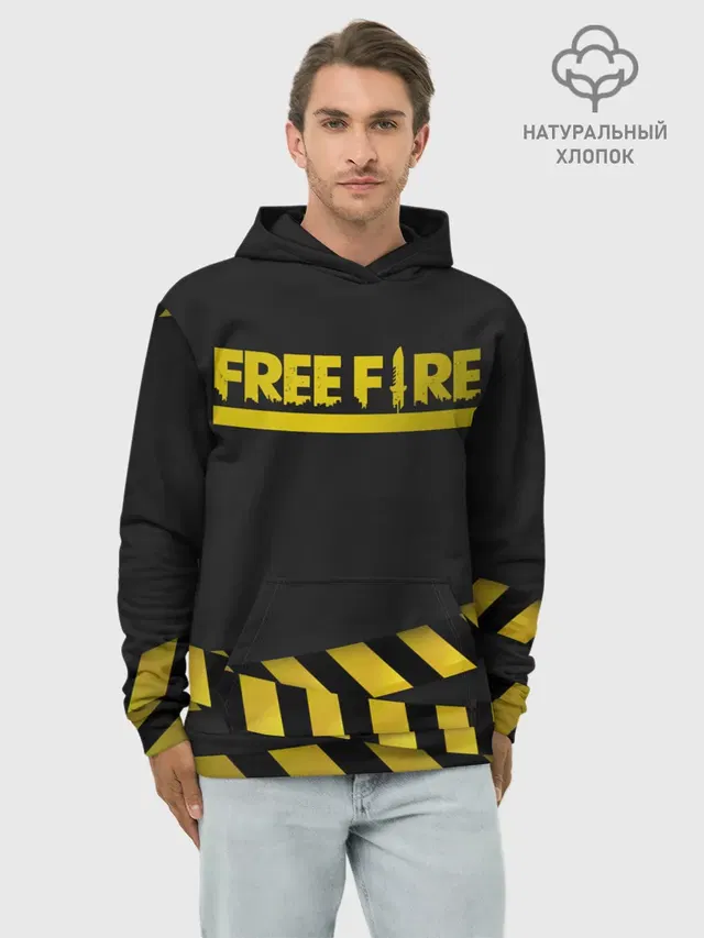 Худи мужской базовый хлопок с принтом «Caution tape — Free Fire»