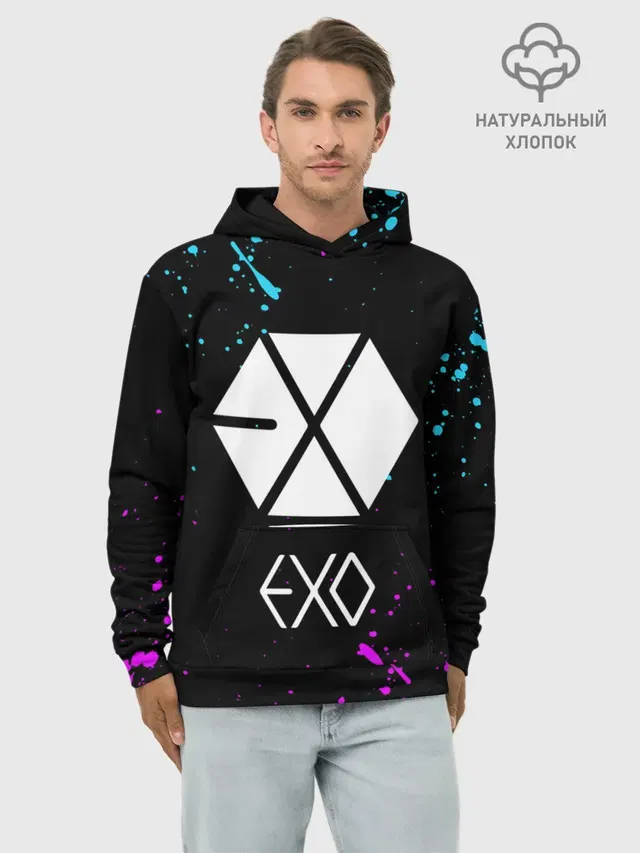 Худи мужской базовый хлопок с принтом «Exo — EXO BAND.»
