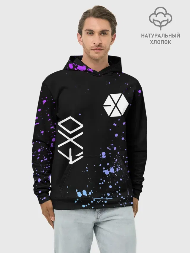 Худи мужской базовый хлопок с принтом «Exo — EXO BAND.»