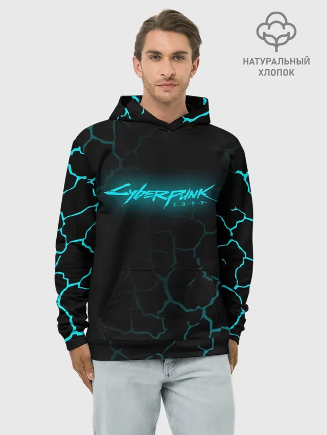 Худи мужской базовый хлопок с принтом «Cyberpunk 2077»