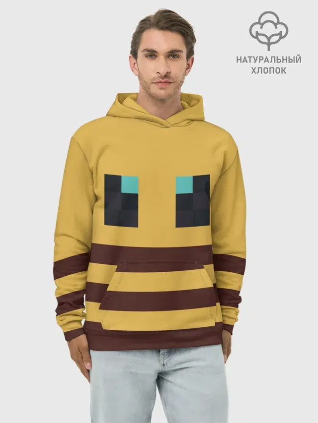Худи мужской базовый хлопок с принтом «Майнкрафт — Minecraft Bee»