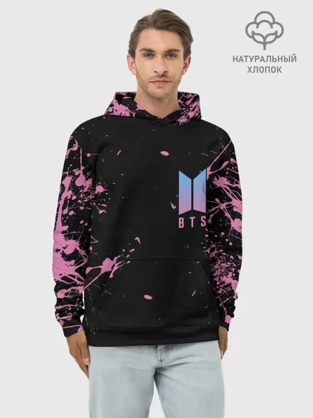 Худи мужской базовый хлопок с принтом «BTS»
