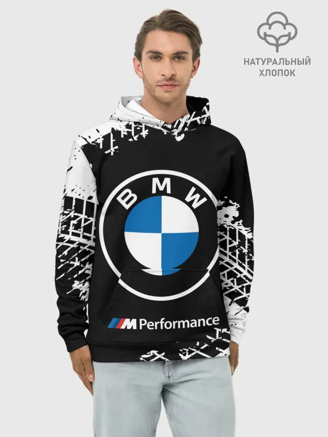 Худи мужской базовый хлопок с принтом «BMW»