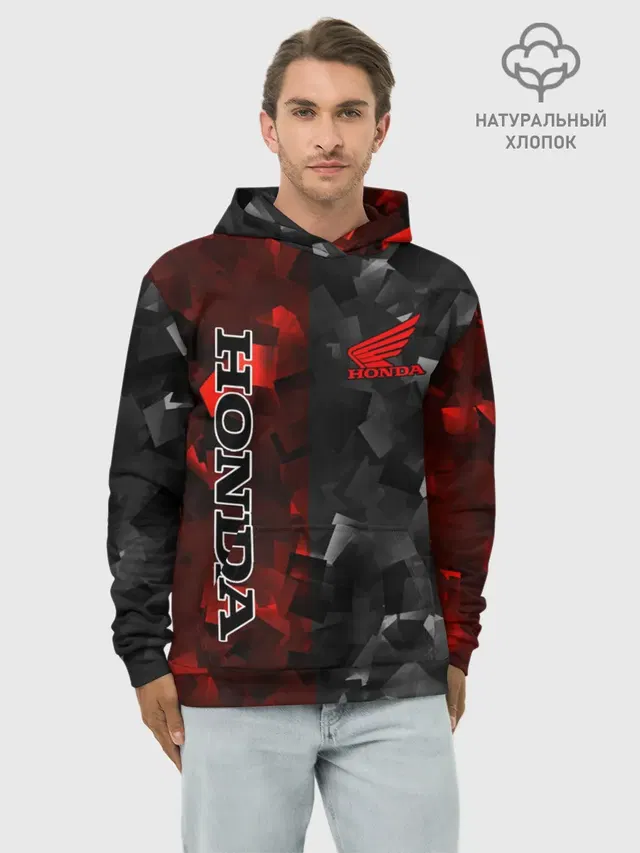 Худи мужской базовый хлопок с принтом «HONDA RedBlack — RedBlack»