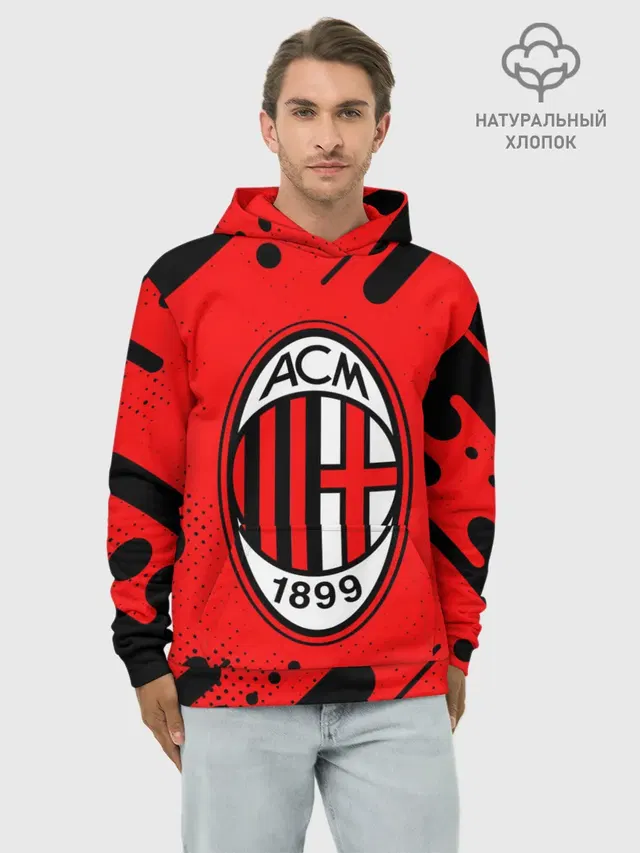 Худи мужской базовый хлопок с принтом «А С Милан — AC MILAN»