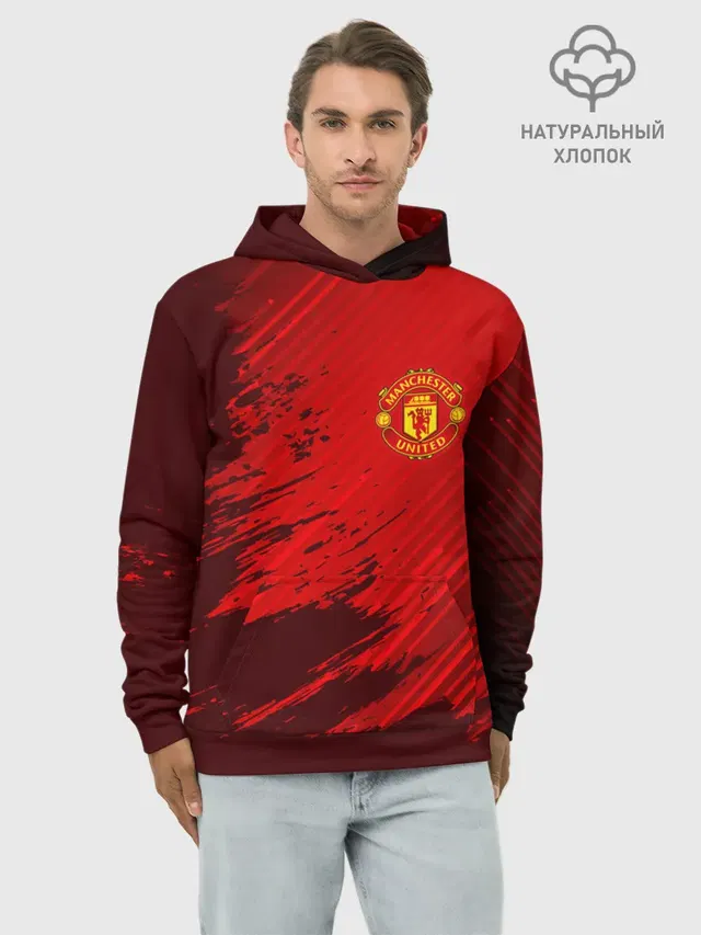Худи мужской базовый хлопок с принтом «Манчестер Юнайтед»
