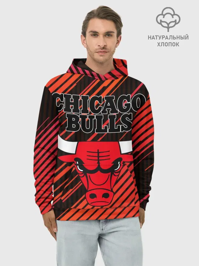 Худи мужской базовый хлопок с принтом «НБА — Chicago Bulls»