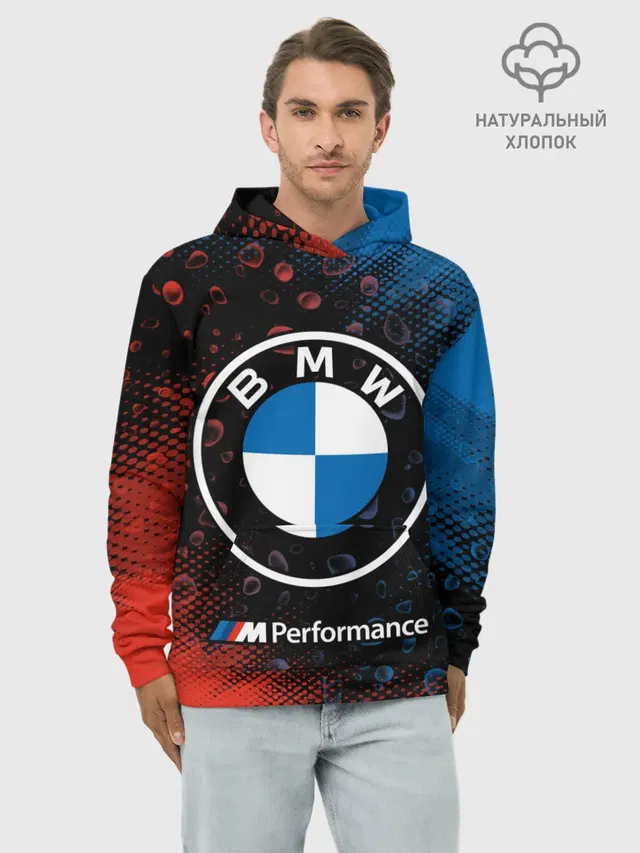 Худи мужской базовый хлопок с принтом «BMW»