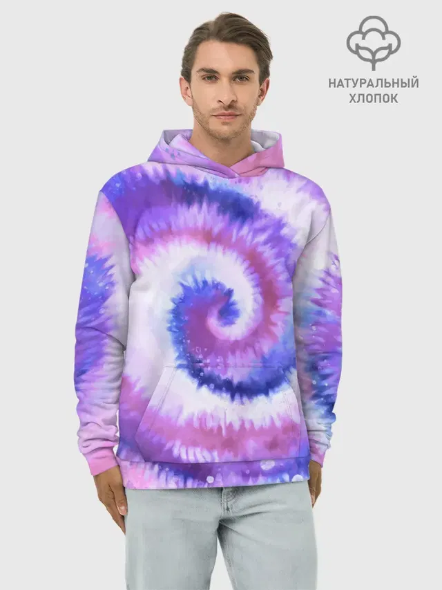 Худи мужской базовый хлопок с принтом «Tie-Dye — TIE-DYE PURPLE»