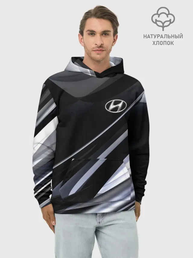 Худи мужской базовый хлопок с принтом «Hyundai»