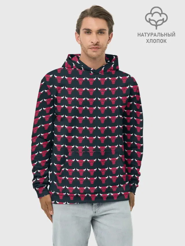 Худи мужской базовый хлопок с принтом «Бык — Bulls»