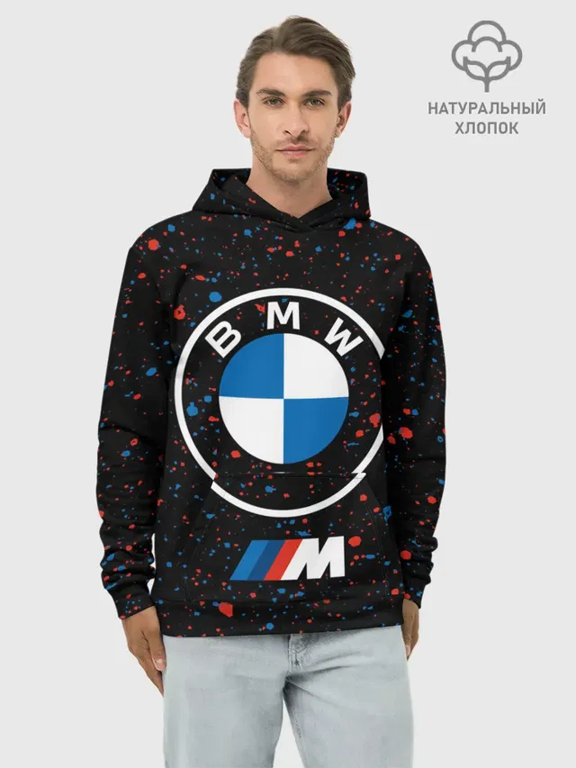 Худи мужской базовый хлопок с принтом «BMW»