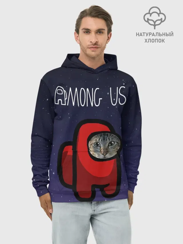 Худи мужской базовый хлопок с принтом «Cat impostor»