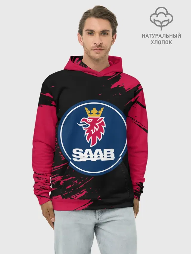 Худи мужской базовый хлопок с принтом «Saab»
