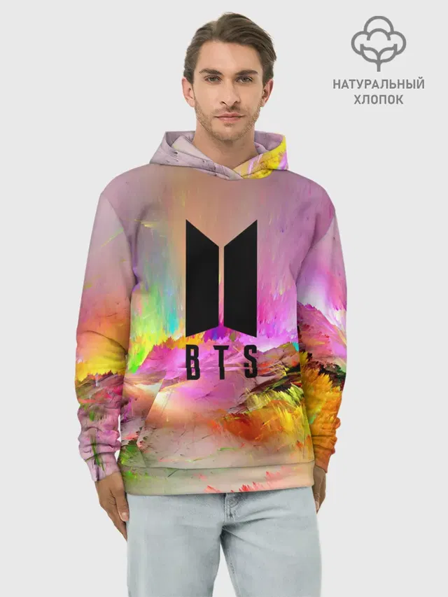 Худи мужской базовый хлопок с принтом «BTS»