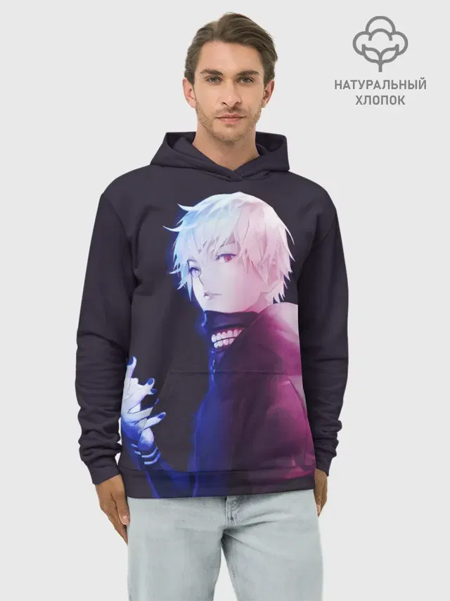 Худи мужской базовый хлопок с принтом «Токийский Гуль — Kaneki Ken обернулся»