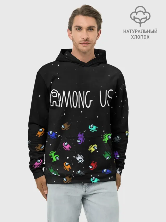 Худи мужской базовый хлопок с принтом «Among Us text»