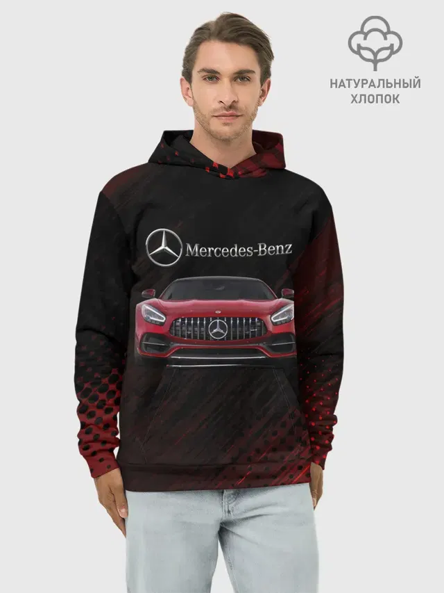 Худи мужской базовый хлопок с принтом «Mercedes-AMG GT — Mercedes Benz AMG.»