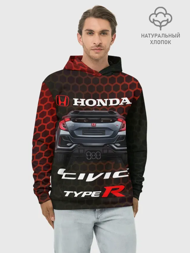 Худи мужской базовый хлопок с принтом «Honda — Honda Civic Type R.»