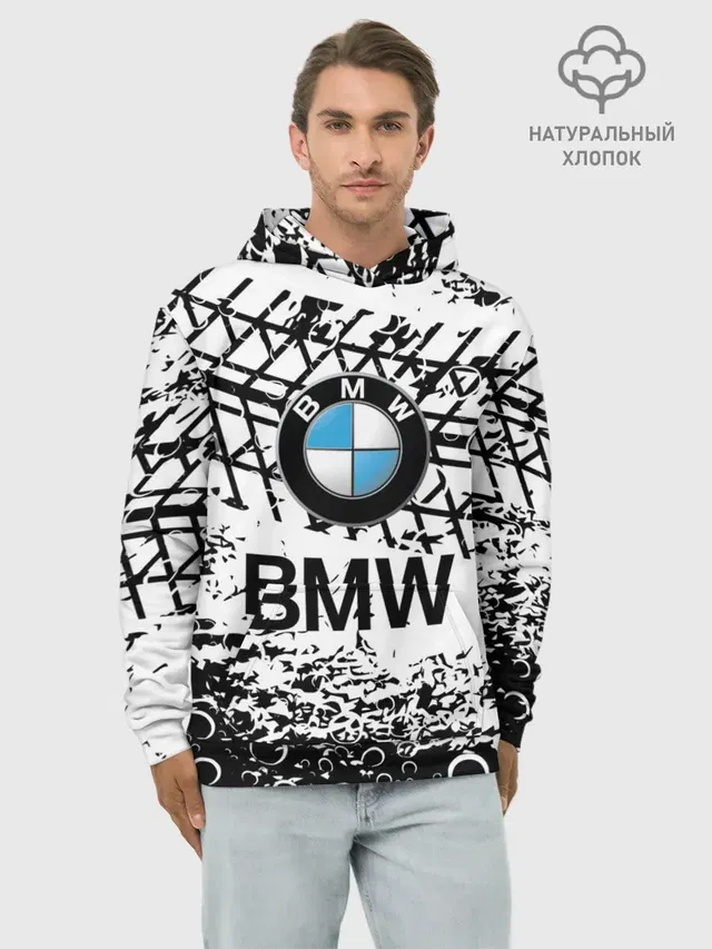 Худи мужской базовый хлопок с принтом «BMW»