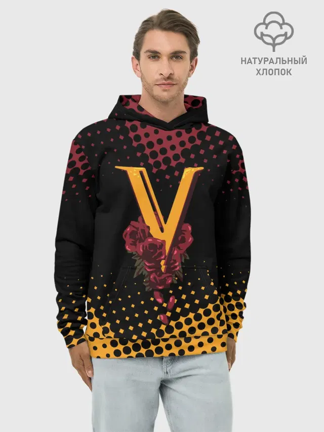 Худи мужской базовый хлопок с принтом «Cyberpunk 2077 — VALENTINO.»
