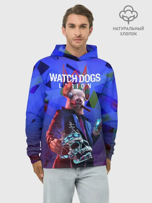 Худи мужской базовый хлопок с принтом «Smartphone — Watch Dogs: Legion»