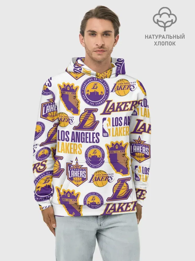 Худи мужской базовый хлопок с принтом «Лейкерс — LAKERS LOGO»