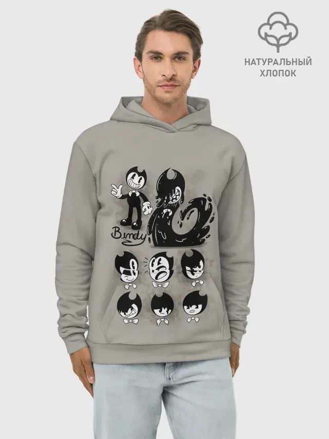 Худи мужской базовый хлопок с принтом «1930s cartoon style»