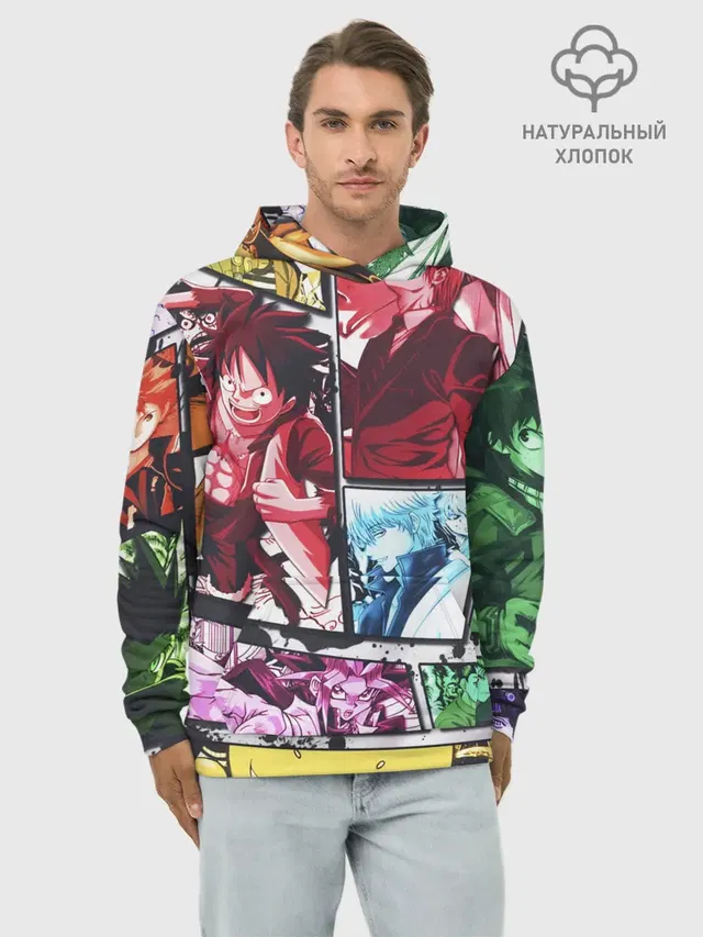 Худи мужской базовый хлопок с принтом «Naruto Uzumaki — EPIC MAIN ANIME CHARACTERS 3D!»