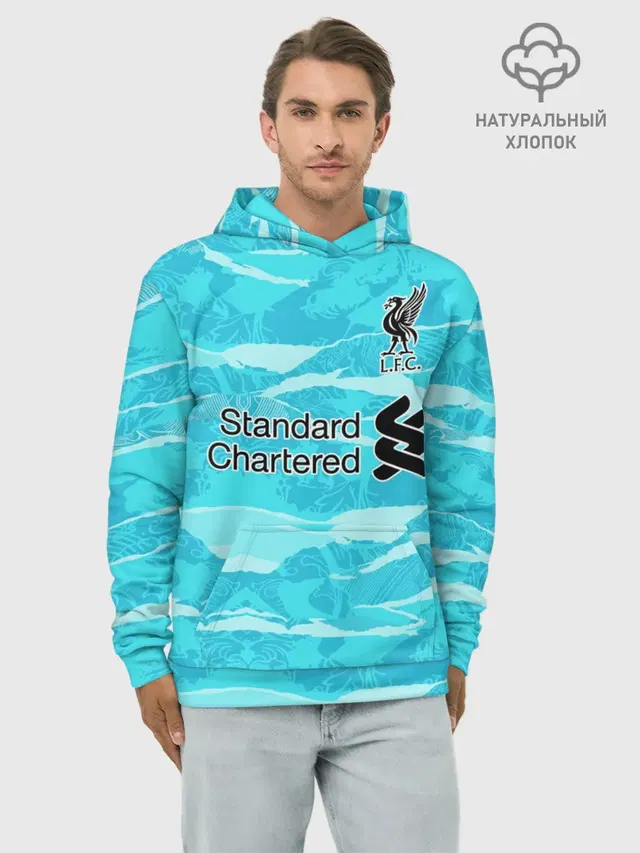 Худи мужской базовый хлопок с принтом «Ливерпуль — LIVERPOOL выездная сезон 20/21»