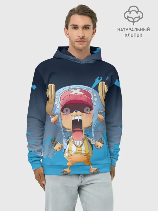 Худи мужской базовый хлопок с принтом «Ван Пис — One Piece. Тони Чоппер»