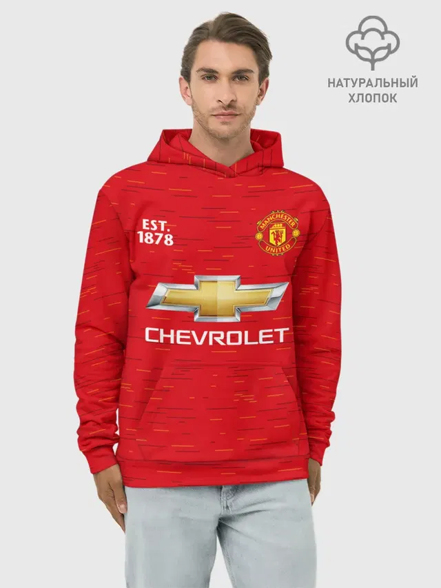 Худи мужской базовый хлопок с принтом «Манчестер Юнайтед — MANCHESTER UNITED 20/21 - HOME»