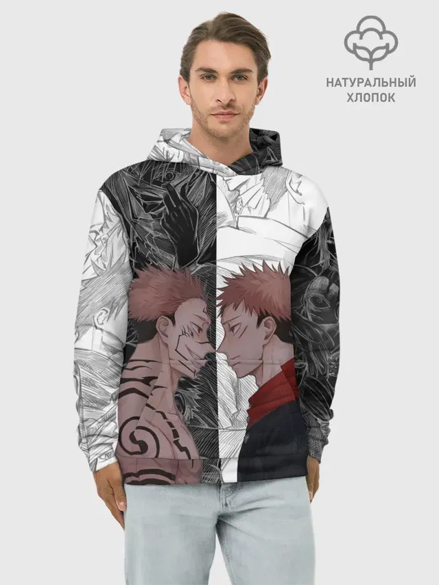 Худи мужской базовый хлопок с принтом «Рёмен Сукуна — Jujutsu Kaisen Сукуна х Юдзи»