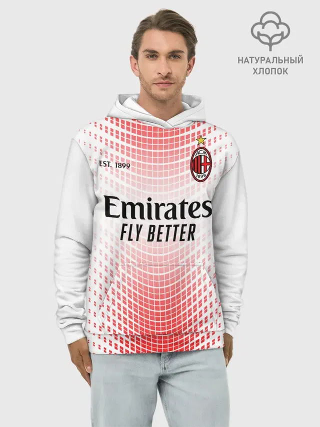 Худи мужской базовый хлопок с принтом «Милан — AC MILAN 20/21 - ГОСТЕВАЯ»