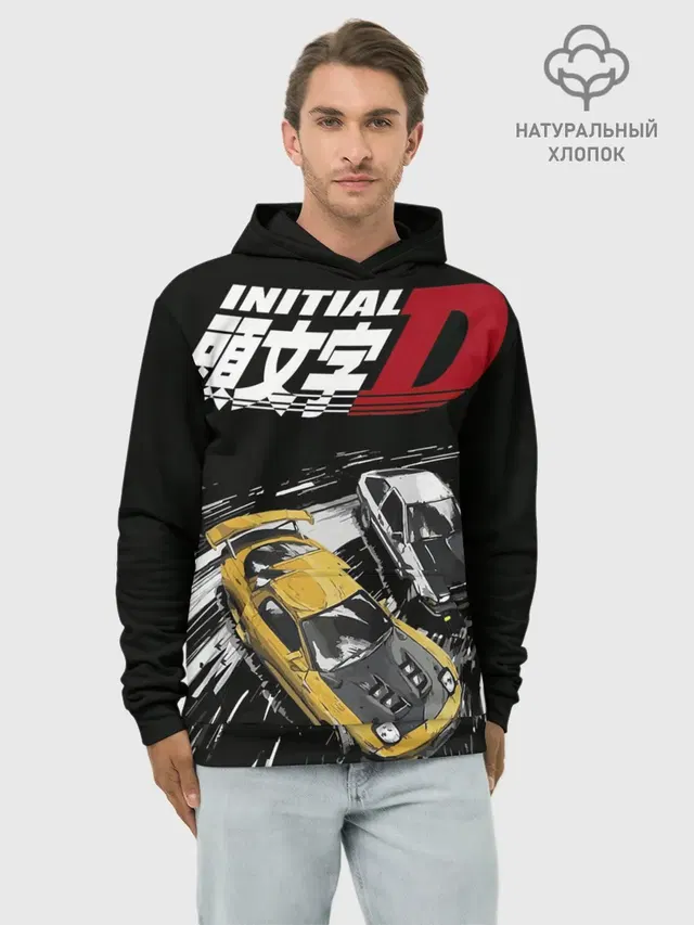 Худи мужской базовый хлопок с принтом «Initial D две машины»
