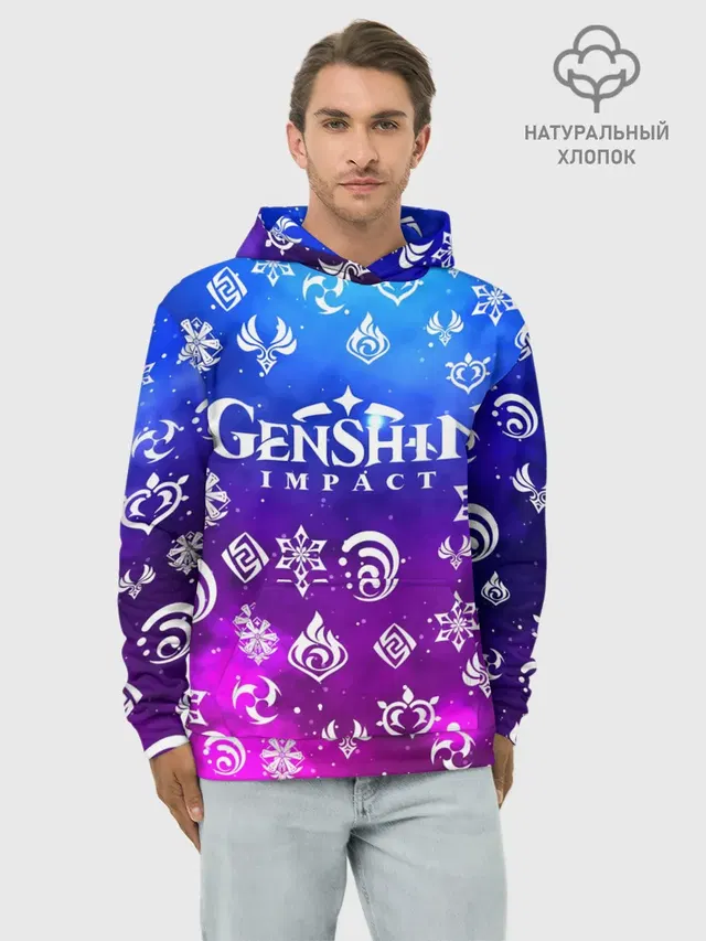 Худи мужской базовый хлопок с принтом «Genshin Impact»