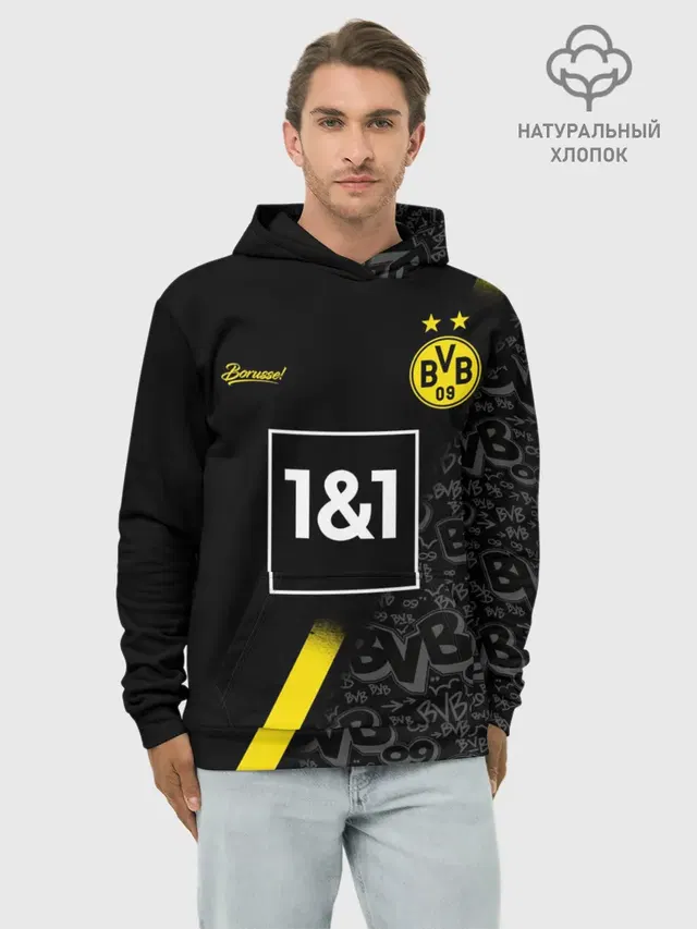 Худи мужской базовый хлопок с принтом «Borussia — BORUSSIA выездная сезон 20/21»