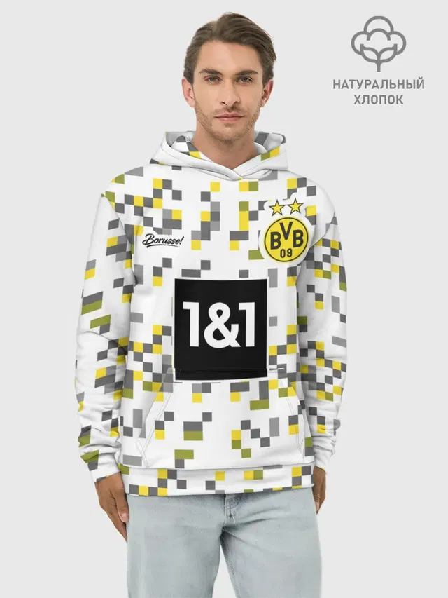 Худи мужской базовый хлопок с принтом «Pixelated camouflage — BORUSSIA резервная сезон 20/21»