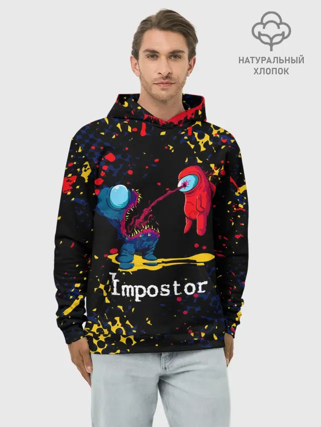 Худи мужской базовый хлопок с принтом «Амонг Ас — Among Us - Impostor.»
