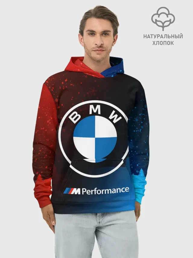 Худи мужской базовый хлопок с принтом «BMW — BMW - Снежный»