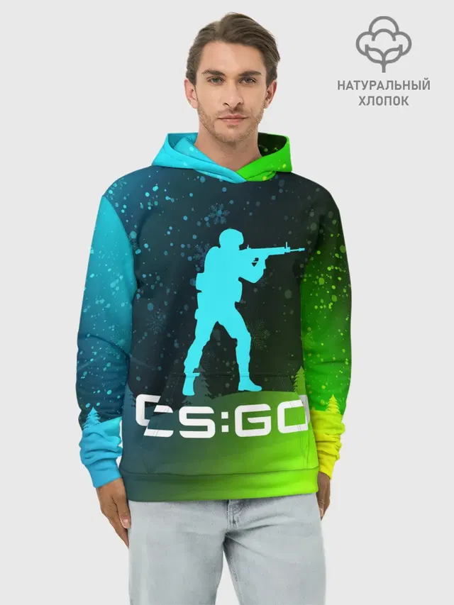 Худи мужской базовый хлопок с принтом «Counter-Strike — CS GO — КС ГО - Снежный»