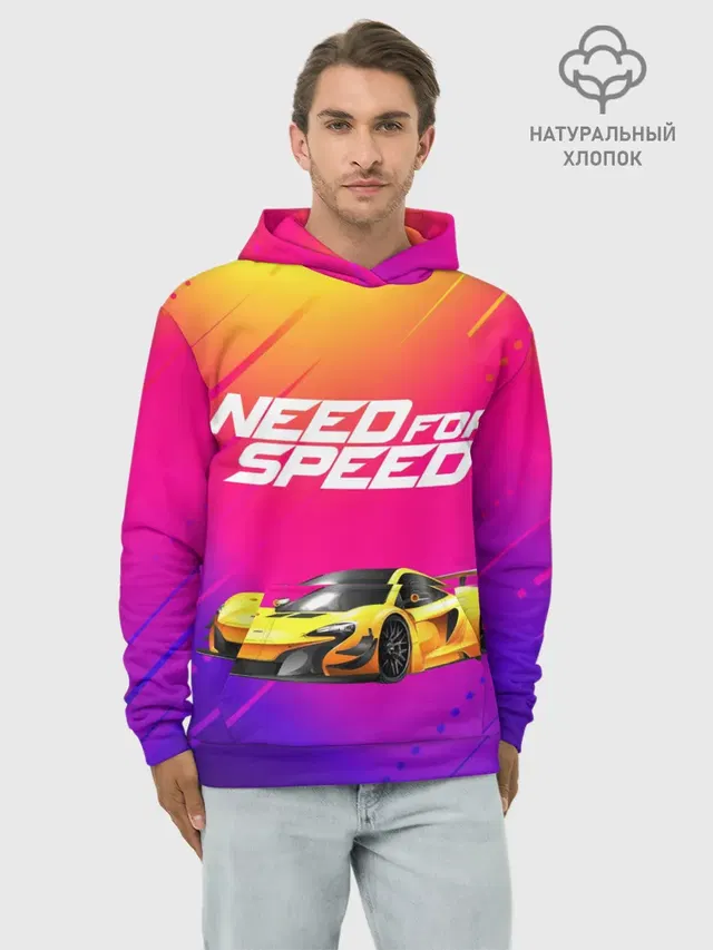 Худи мужской базовый хлопок с принтом «Need FO Speed»